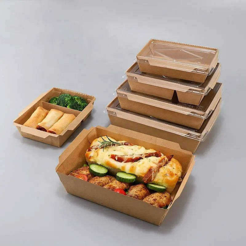 Container de Salada de Papel Kraft para Descarte para Viagem