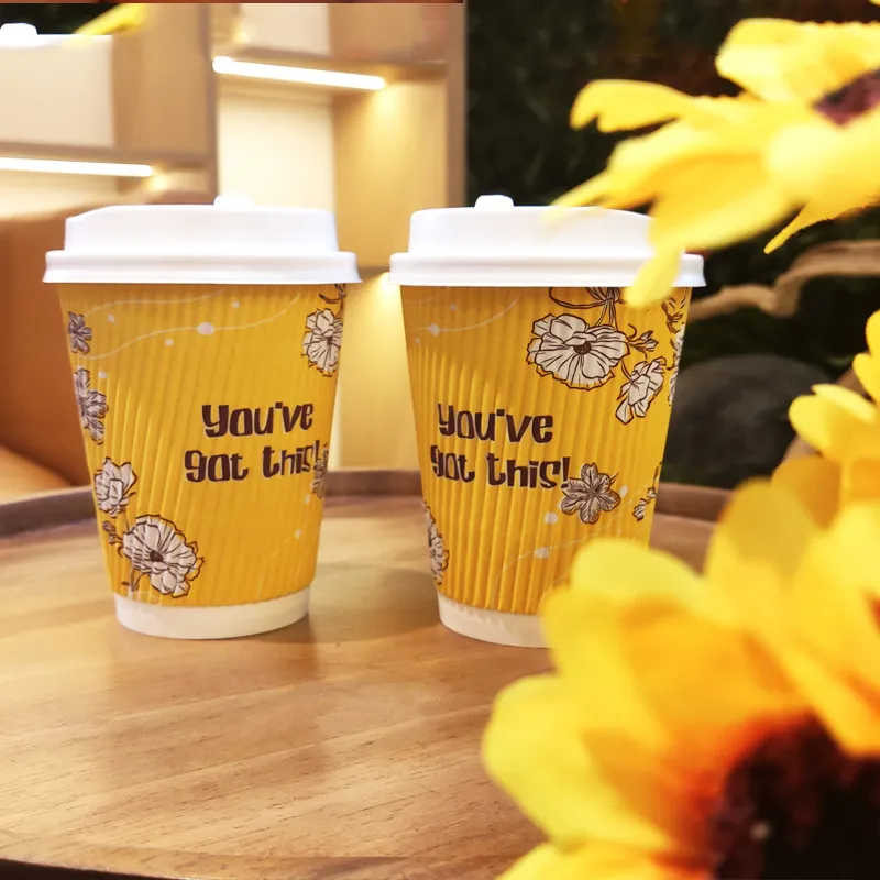 Copos de papel ondulado descartáveis e biodegradáveis para café, copos descartáveis para chá
