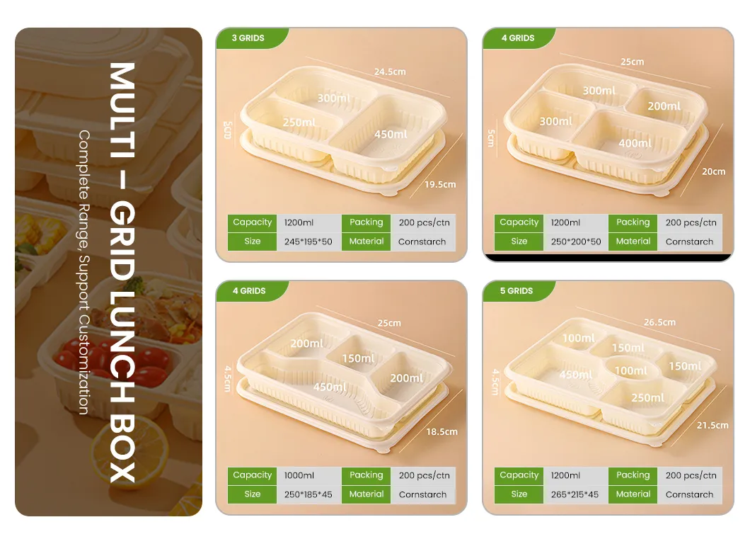 Caixas de Almoço Descartáveis para Comida, Biodegradáveis, de Amido de Milho