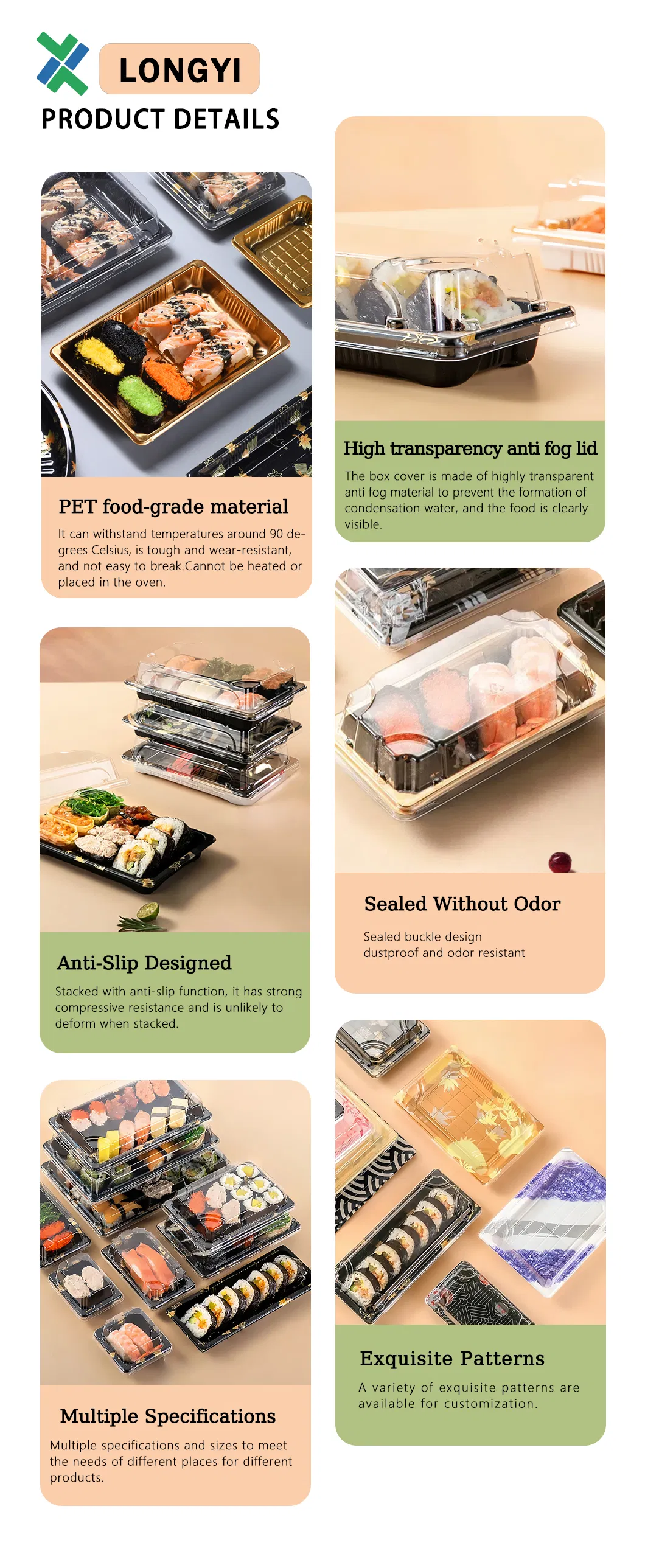 Bandeja de plástico descartável para sushi
