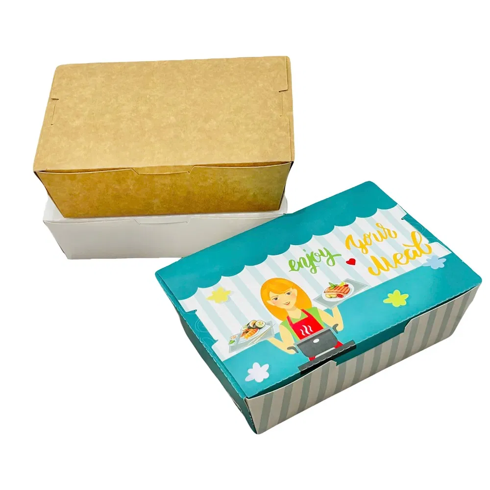 Caixa de papel kraft descartável biodegradável com logotipo personalizado, à prova de vazamentos, para comida para viagem