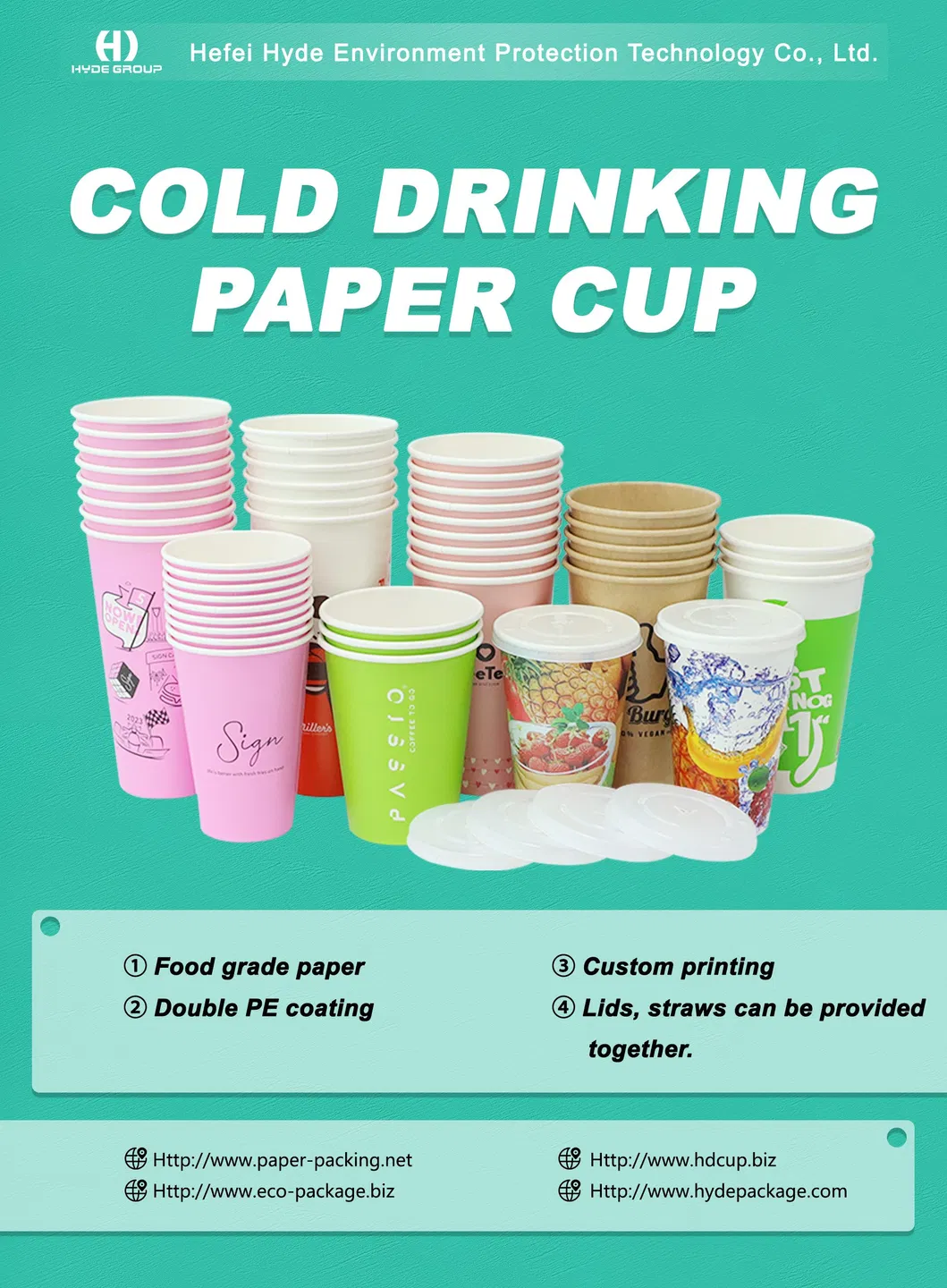 Copo de papel para bebida fria com revestimento descartável de PE