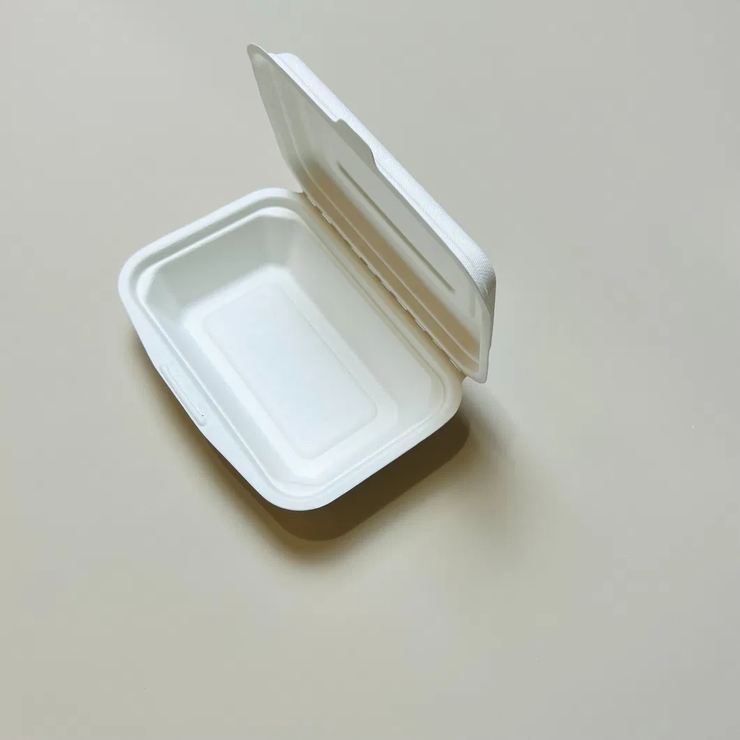 Container de Alimento Descartável de Bagasse para Comida para Viagem 9*6 Polegada Caixa Clamshell Cor Natural