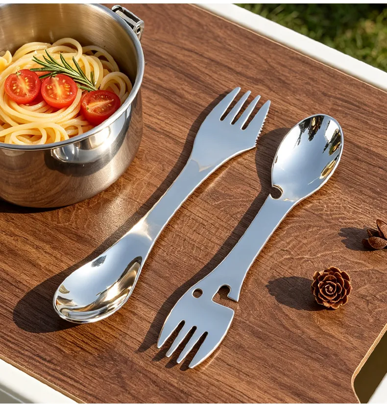 3-in-1 Colher Garfo Spork de Aço Inoxidável Design Contemporâneo Talheres Combo Cabo Longo Não Tóxico para Camping Cozinha
