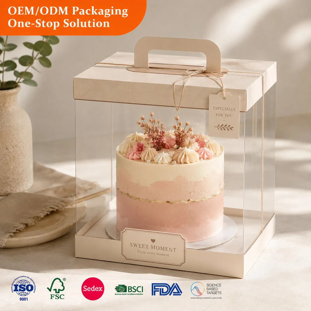 Embalagem de Presente para Bolo Elegante e Alto para Confeitarias de Luxo