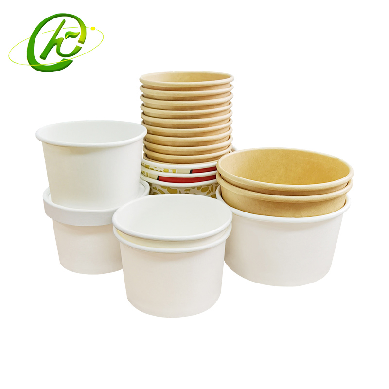 Bowl de Papel Branco de Grau Alimentício Ecológico Descartável para Sorvete, Sobremesa, Bebida Fria, Sopa Quente, Copo de Kraft para Embalagem de Comida para Viagem