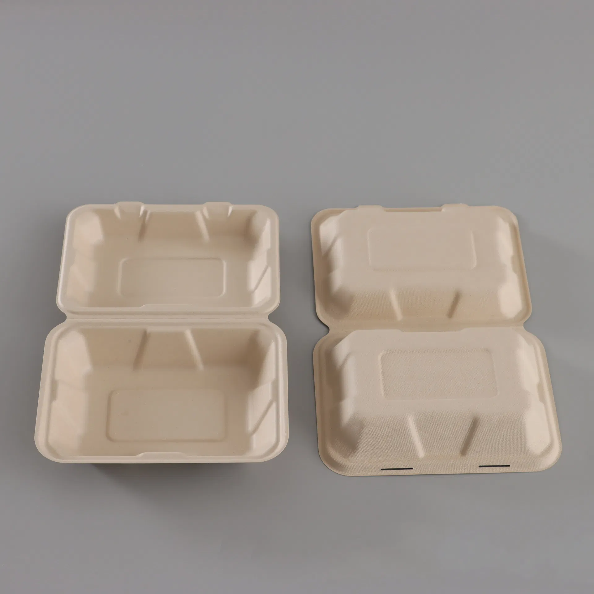 Container de Alimento Descartável de Bagasse para Comida para Viagem 9*6 Polegada Caixa Clamshell Cor Natural