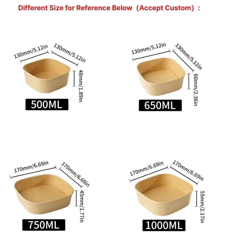 Bowl Quadrado de Papel Kraft Marrom Ecológico para Alimentos