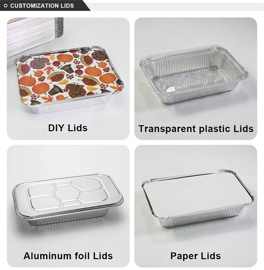 Recipiente de alumínio descartável personalizado para alimentos, bandeja de papel alumínio para assar, recipiente retangular de papel alumínio com tampas de papel