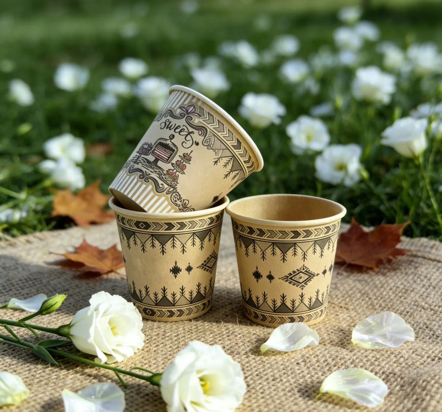 Copos de papel descartáveis personalizados com logo, revestidos com PE biodegradável, de parede simples, para levar