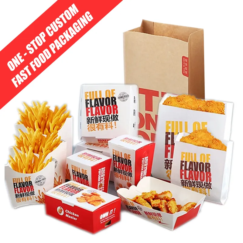Caixa de embalagem de papel para hambúrguer biodegradável para fast food, opções de fornecimento personalizadas para container de entrega