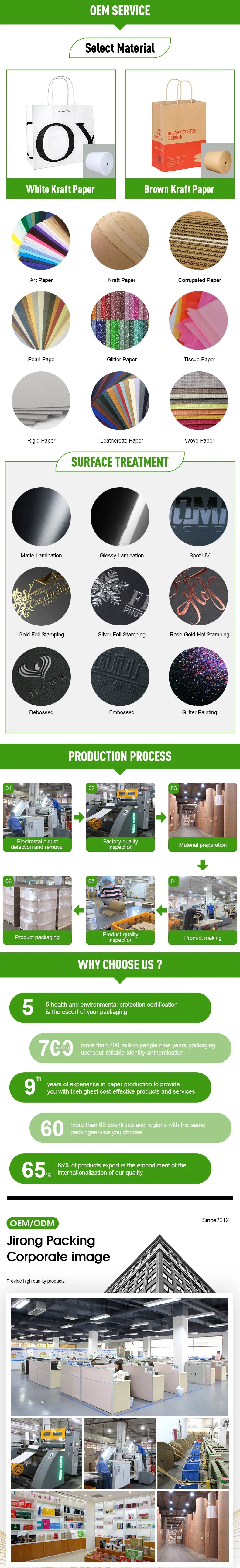 Saco de papel kraft verde liso impresso personalizado para compras com alças