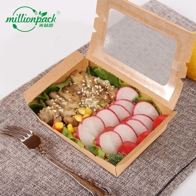 Caixa de Almoço de Kraft à Prova de Gordura por Atacado para Restaurante, Para Viagem e Fast Food com Janela