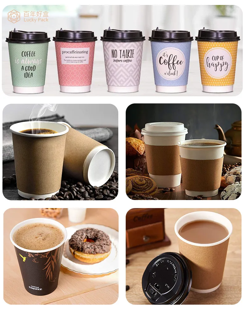 4-20oz Copos de papel descartáveis de parede simples e dupla com ondulação para bebidas frias e quentes
