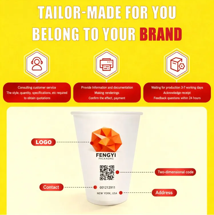 Levar Copos de Papel Descartáveis Personalizados Ecológicos da China para Bebidas Quentes e Frias Duplos e Simples Atacado com Tampas 4oz-16oz
