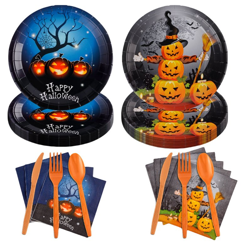 Conjunto de Talheres Personalizados para Halloween, Decoração para Festas, Pratos de Sobremesa, Guardanapos/Copos e Utensílios