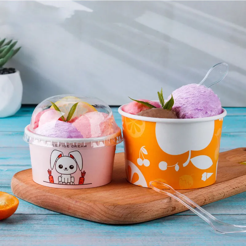 Bowl de Papel Branco de Grau Alimentício Ecológico Descartável para Sorvete, Sobremesa, Bebida Fria, Sopa Quente, Copo de Kraft para Embalagem de Comida para Viagem