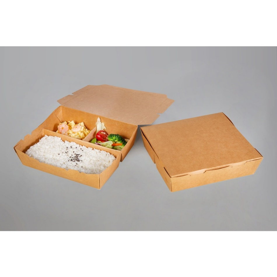 Caixa de Papel Kraft para Alimentos Segura para Micro-ondas, Segura para Forno, Segura para Congelador, Descartável, À Prova de Vazamentos, Dividida, Container para Comida para Viagem