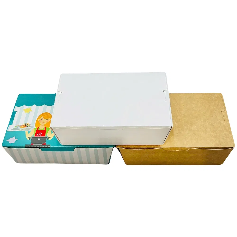 Caixa de papel kraft descartável biodegradável com logotipo personalizado, à prova de vazamentos, para comida para viagem