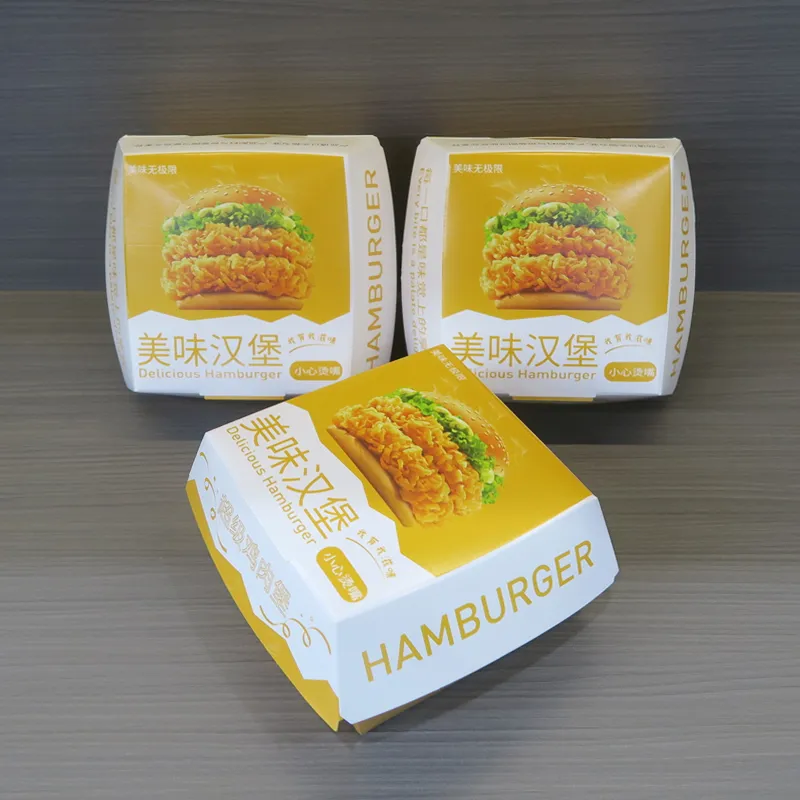 Caixas de Embalagem de Alimentos para Hambúrguer Personalizadas para Viagem, Caixa de Papel Kraft para Hambúrguer
