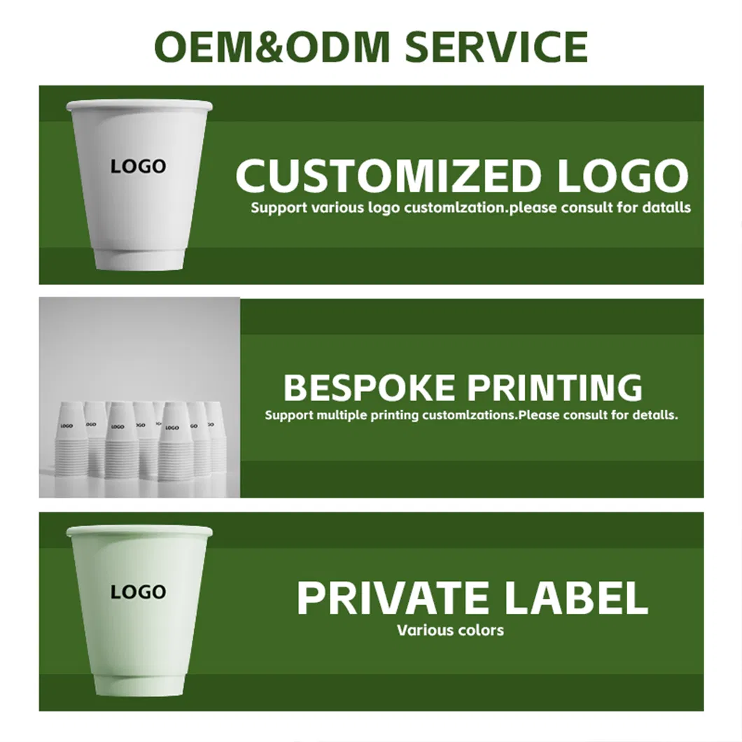 Copo de papel descartável de parede ondulada dupla e simples, feito de fibra de bambu PLA biodegradável e compostável, à base de água, impresso com logotipo personalizado para bebidas como cola, suco e iogurte
