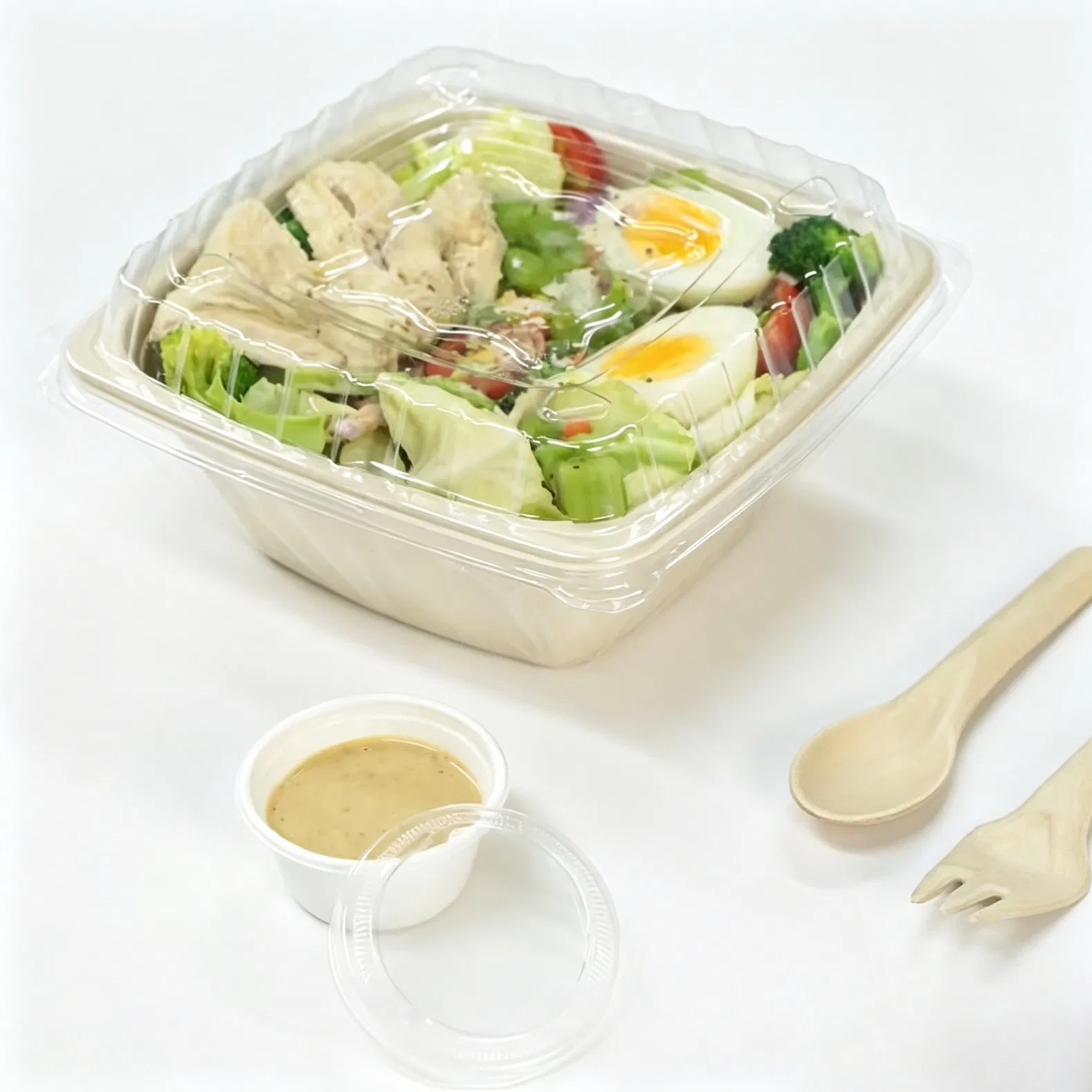 Bols de Papel de Salada Ecológicos de Bagasse de Cana-de-Açúcar para Viagem 350ml Recipiente de Embalagem para Restaurante