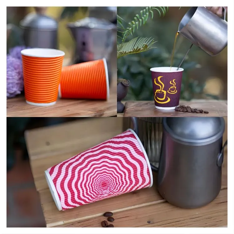 Copo de Papel Ripple para Bebidas Quentes e Frias Descartável Impresso Personalizado 8oz 12oz 16oz com Tampa