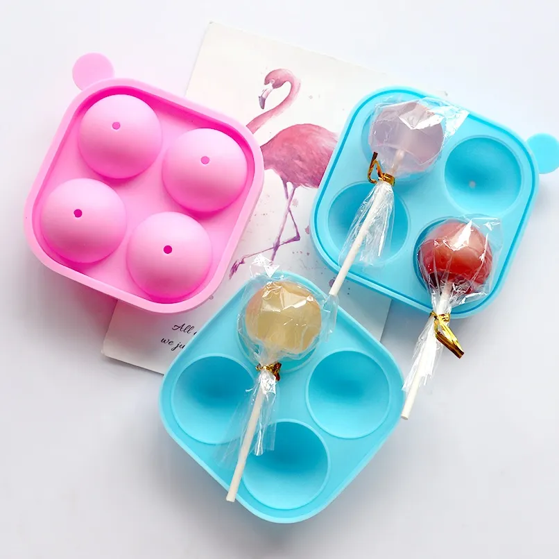 4-Hole Molde de Pirulito Circular, Molde de Pirulito de Doce Duro em Silicone, Molde de Bolo em Silicone, Grau Alimentício