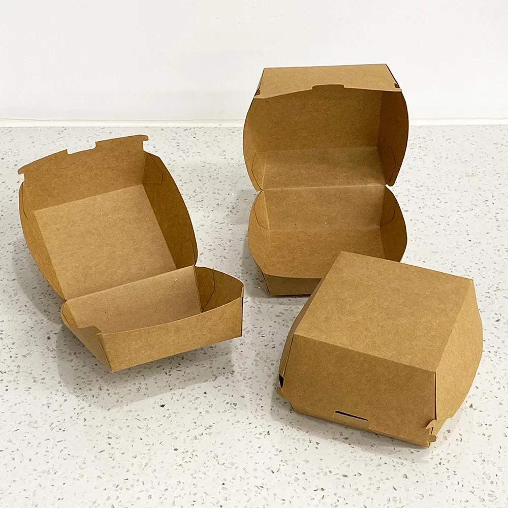 Caixas de Embalagem de Alimentos para Hambúrguer Personalizadas para Viagem, Caixa de Papel Kraft para Hambúrguer