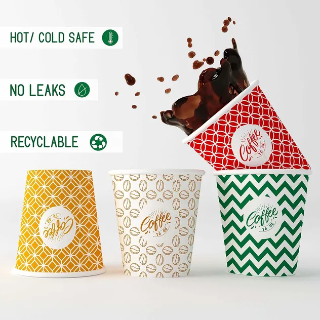 Copos de papel descartáveis biodegradáveis para bebidas quentes e frias