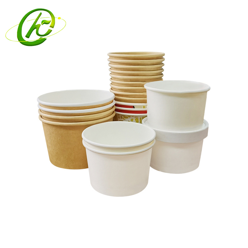 Bowl de Papel Branco de Grau Alimentício Ecológico Descartável para Sorvete, Sobremesa, Bebida Fria, Sopa Quente, Copo de Kraft para Embalagem de Comida para Viagem
