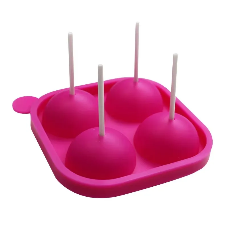 4-Hole Molde de Pirulito Circular, Molde de Pirulito de Doce Duro em Silicone, Molde de Bolo em Silicone, Grau Alimentício