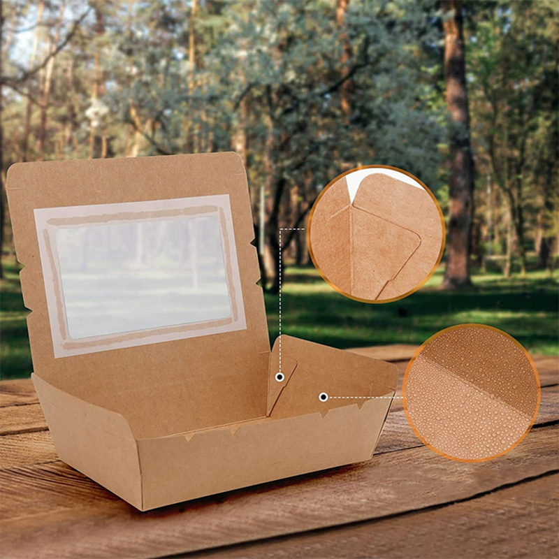 Caixa de Papel Kraft Reutilizável com Revestimento de PE para Fast Food, Caixa de Embalagem para Alimentos, Recipiente de Papel para Comida