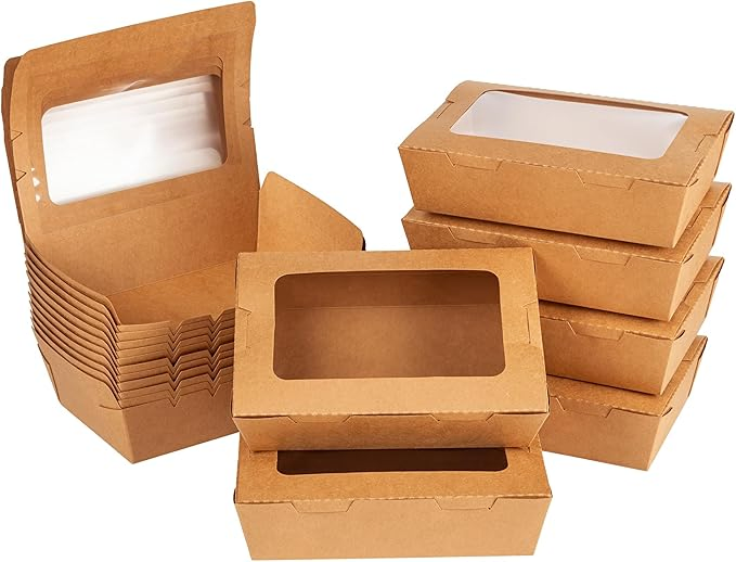 Tigelas quadradas de papel kraft, recipiente para comida para viagem
