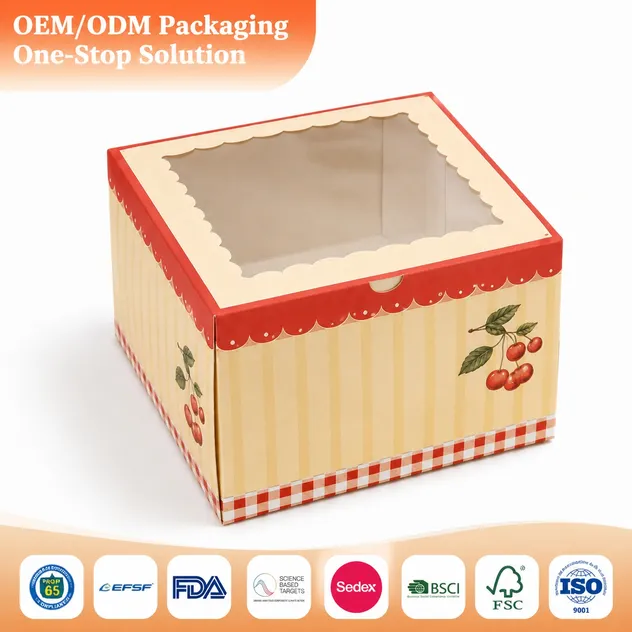 Embalagem de Bolo Alta Ecológica com Janela Transparente para Confeitarias