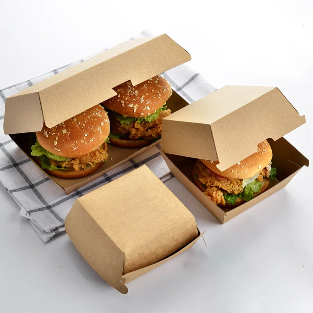 Caixas de Embalagem de Alimentos para Hambúrguer Personalizadas para Viagem, Caixa de Papel Kraft para Hambúrguer