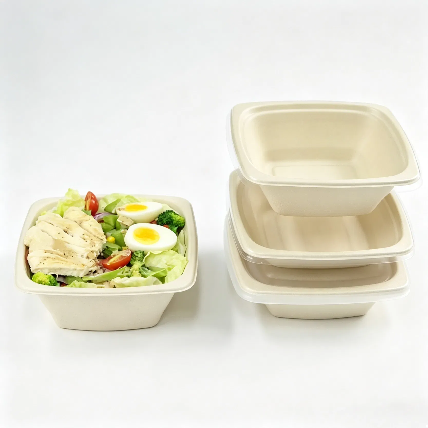 Bols de Papel de Salada Ecológicos de Bagasse de Cana-de-Açúcar para Viagem 350ml Recipiente de Embalagem para Restaurante