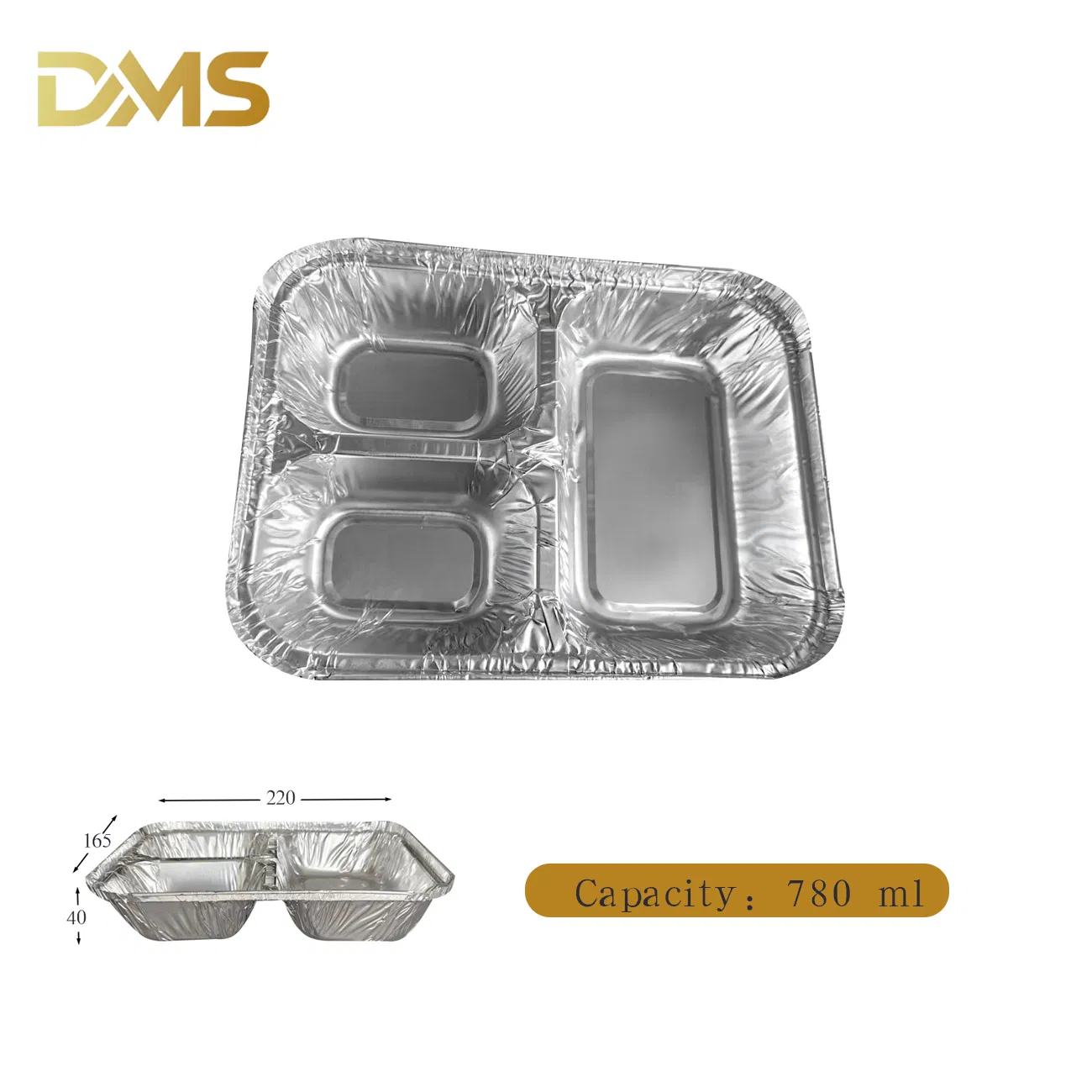 Container de comida descartável para restaurantes, com múltiplos compartimentos, em alumínio com tampa de papel