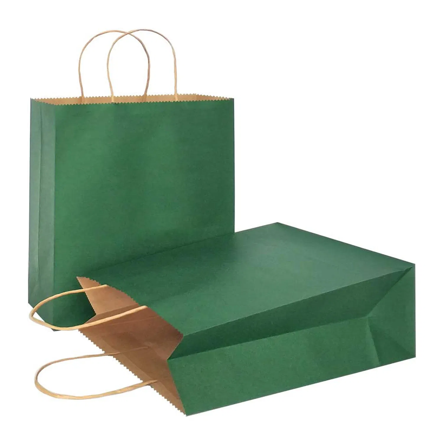 Saco de papel kraft verde liso impresso personalizado para compras com alças