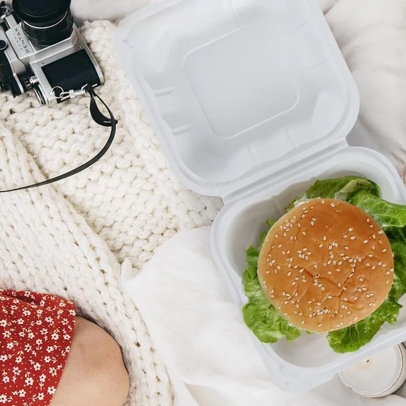 Caixa de Almoço para Viagem Descartável Estilo Americano 5.5*5.5 Polegada para Hambúrguer e Salada Caixa Grossa de Grau Alimentício para Fast Food