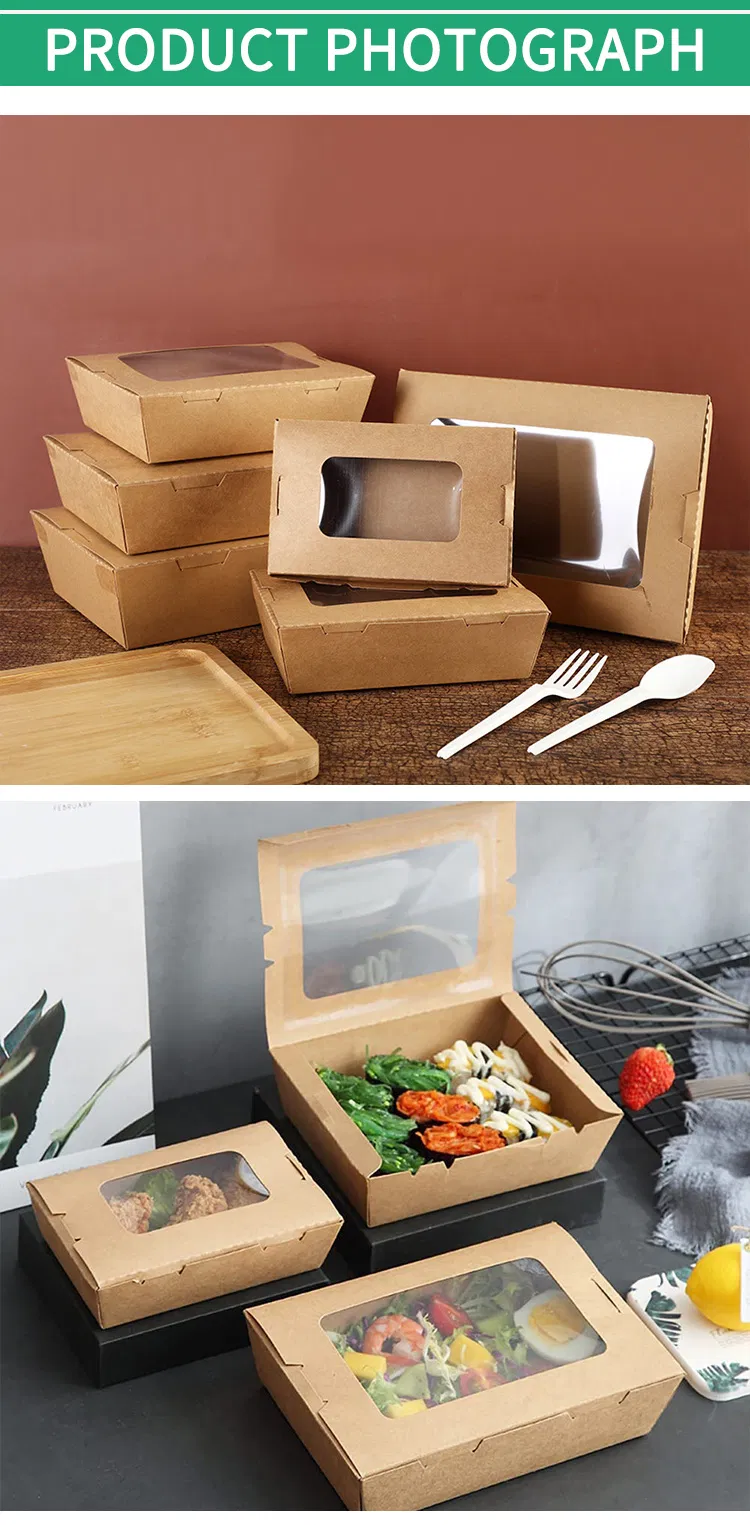 Caixa de Papel Kraft Reutilizável com Revestimento de PE para Fast Food, Caixa de Embalagem para Alimentos, Recipiente de Papel para Comida