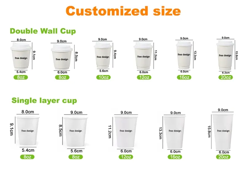 Copos de papel biodegradáveis personalizados com logotipo, ecológicos e impressos em grande quantidade para bebidas quentes e frias, café