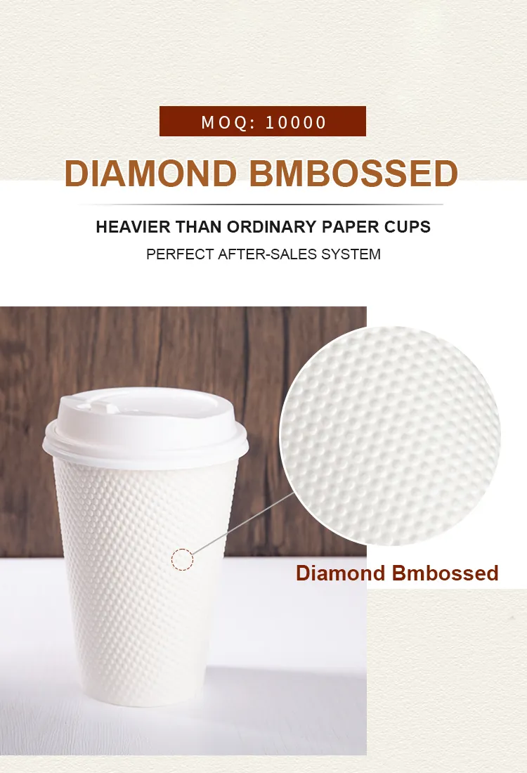 Copos de Papel Embossados Ecológicos Biodegradáveis Descartáveis para Bebidas Quentes e Frias Copos de Café
