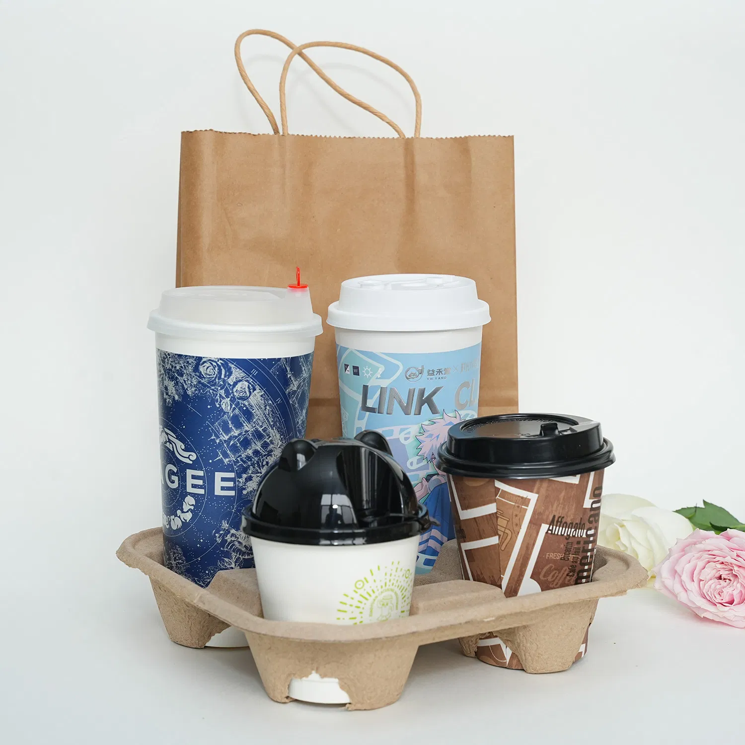 8oz/10oz/12oz/16oz/20oz/24oz Copos de Papel Biodegradáveis Descartáveis Impressos com Logo Copos de Café Quente Copos de Chá Copos de Papel Kraft de Parede Dupla e Simples com Tampa
