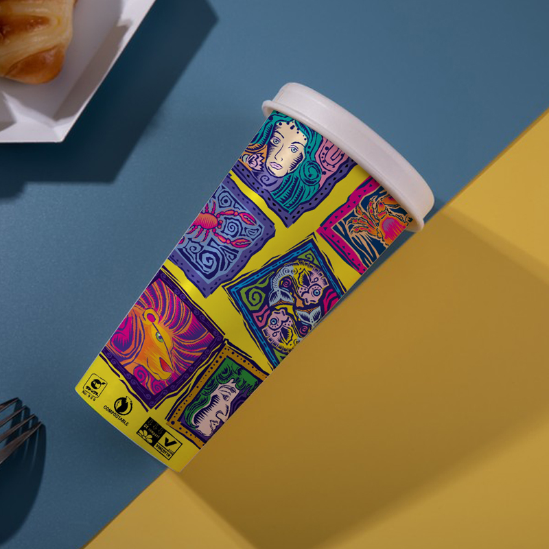 PE 22oz Copo de Papel Personalizado de Parede Simples com Tampa para Bebida Quente Fria