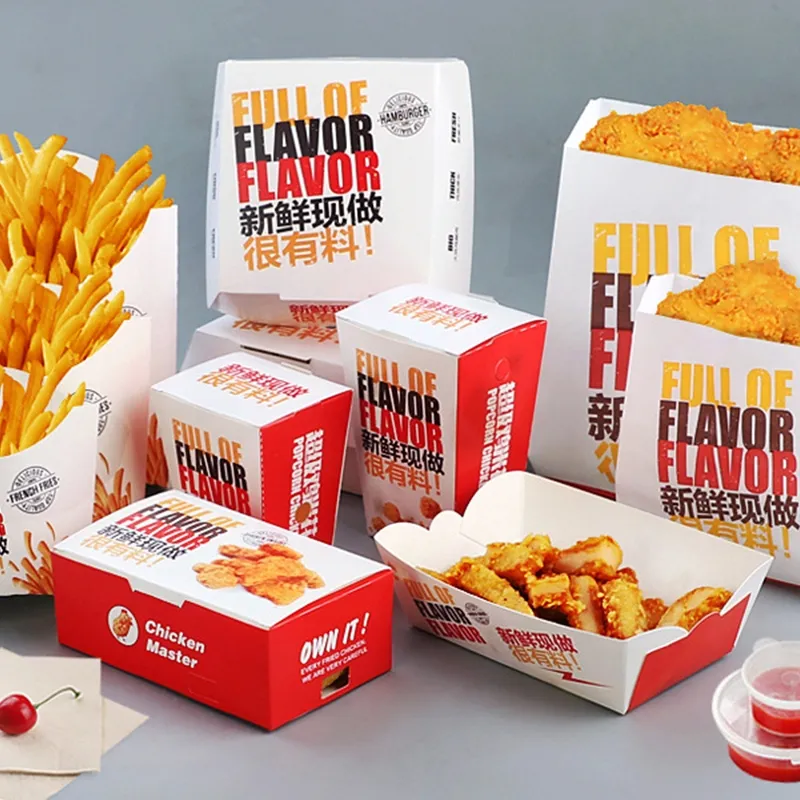 Caixa de embalagem de papel para hambúrguer biodegradável para fast food, opções de fornecimento personalizadas para container de entrega