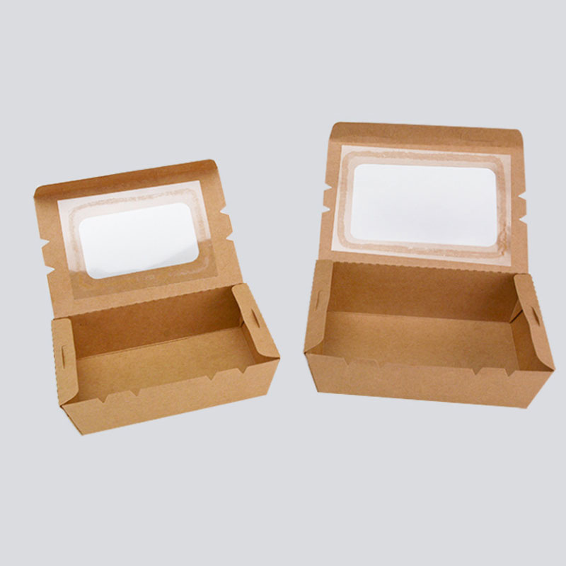 Container de Papel Kraft Descartável para Comida para Viagem para Noodle Taco Bolo com Janela