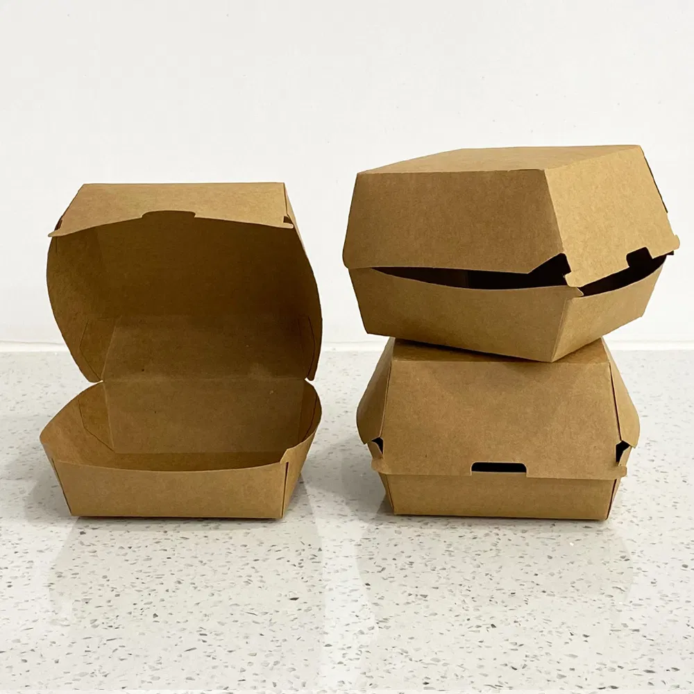 Caixas de Embalagem de Alimentos para Hambúrguer Personalizadas para Viagem, Caixa de Papel Kraft para Hambúrguer