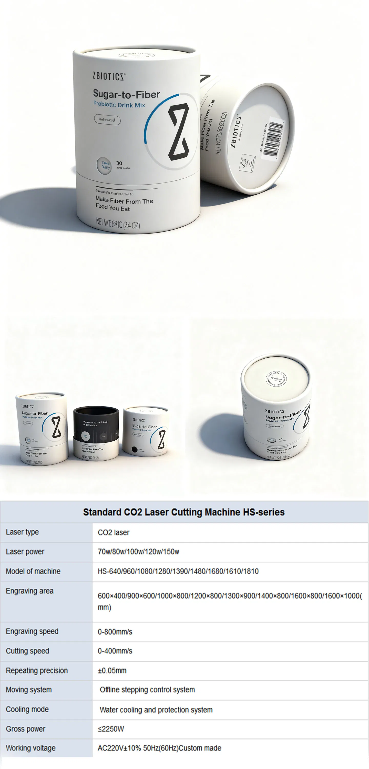 Embalagem ecológica impressa em CMYK personalizada com canister redondo selado de forma segura para pó de proteína em tubo de papel