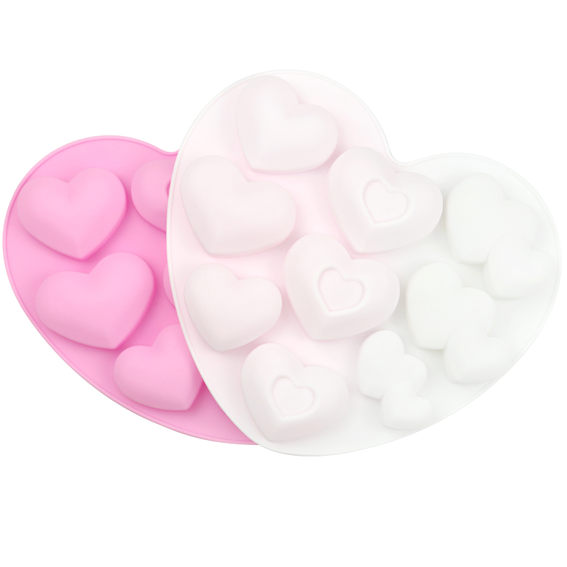 Molete de Silicone para Sabão Molete para Bolo de Silicone Molete de Bolo Moldado à Mão para Sabão e Vela 9 Furos 3 Corações Diferentes